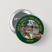 Green Gold High School Football Player Photo Ronde Button 5,7 Cm (Voorkant /achterkant)