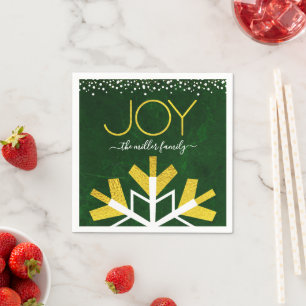 Green Gold Holiday Snowflake Joy Modern Typography Servet
