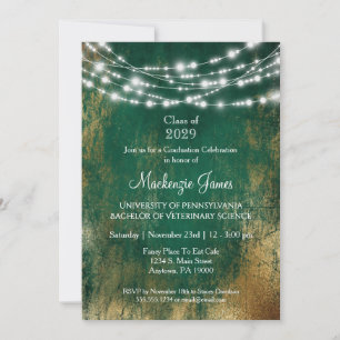 Green Gold Lights Graduation Party Invitation