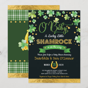 Green Gold Lucky Shamrock Baby shower Chalkboard Kaart