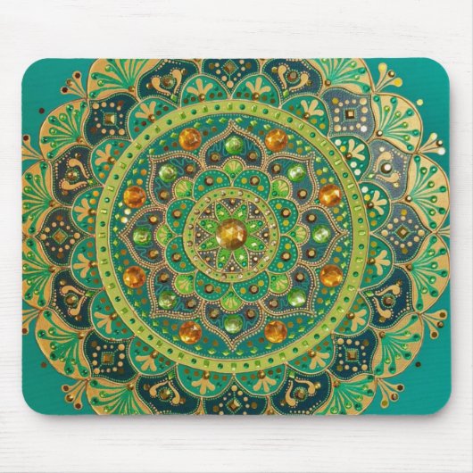 Green & Gold Mandala Mouse Pad Muismat (Voorkant)