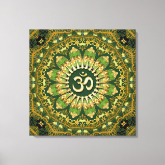 Green Gold Mandala Om Shanti Geometry Meditation Canvas Afdruk
