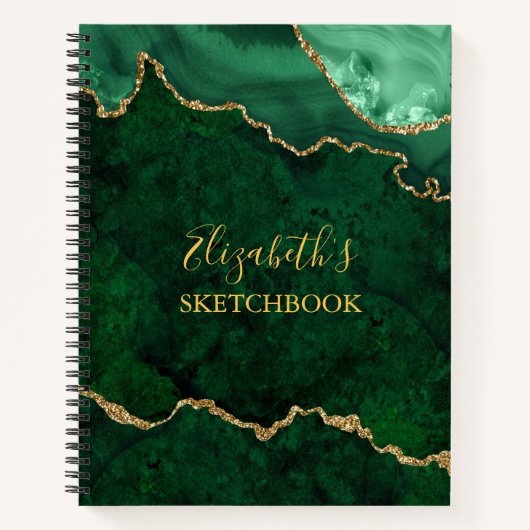 Green Gold Marble Agate Geode Sketchbook Notitieboek (Voorkant)