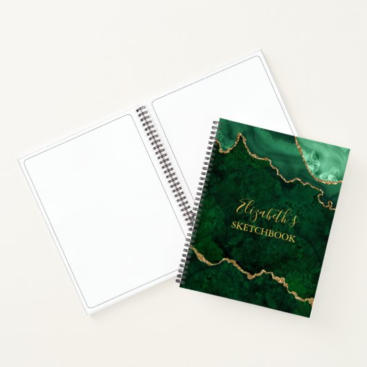 Green Gold Marble Agate Geode Sketchbook Notitieboek (Binnen)