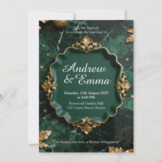 Green Gold Marble Wedding Invitation (Devant)