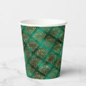 Green Gold Metallic Damask Elegant Papieren Bekers (Achterkant)