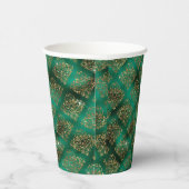 Green Gold Metallic Damask Elegant Papieren Bekers (Rechts)