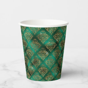 Green Gold Metallic Damask Elegant Papieren Bekers