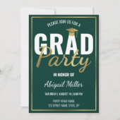 Green & Gold Modern Script Graduation Party Kaart (Voorkant)