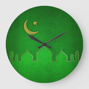 Green Gold Mosque Moon Star Grote Klok