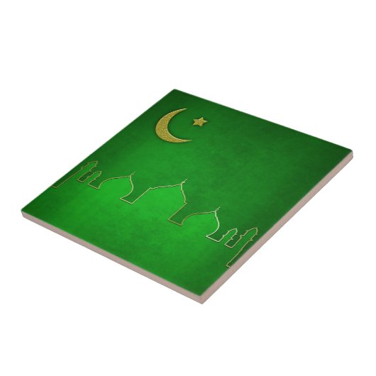 Green Gold Mosque Moon Star Tegeltje (Zijkant)