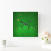 Green Gold Mosque Moon Star Vierkante Klok (Huis)