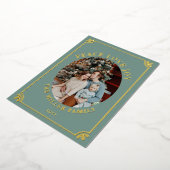 Green & Gold Peace Love Joy Oval Photo Christmas Folie Feestdagenkaart (Gedraaid)