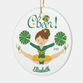 Green & Gold Personalized Brunette Cheerleader Keramisch Ornament (Links)