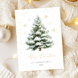 Green Gold Pine Tree Christmas Card Feestdagenkaart