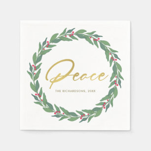 GREEN GOLD RED BERRIES WREATH CHRISTMAS PEACE SERVET