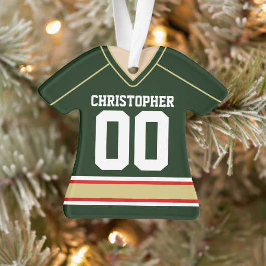 Green/Gold/Red Custom Hockey Jersey Ornament (Boom)