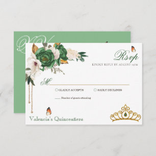 Green Gold Rozen Elegant Gold Tiara Quinceanera RSVP Kaartje