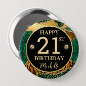 Green Gold Safari Agate Birthday Badge (Devant & derrière)