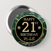 Green Gold Safari Agate Birthday Badge (Devant & derrière)
