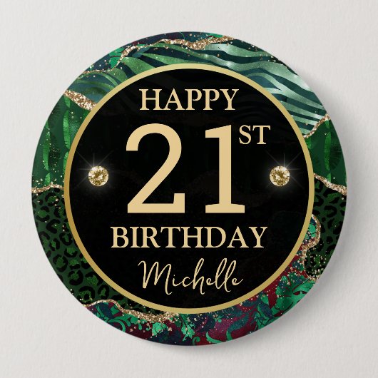 Green Gold Safari Agate Birthday Badge (Devant)