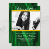 Green Gold Satin Faire-part de graduation photo (Devant / Derrière)