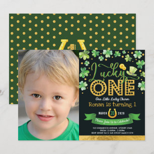 Green Gold Shamrock Lucky Charm 1st Birthday Foto Kaart