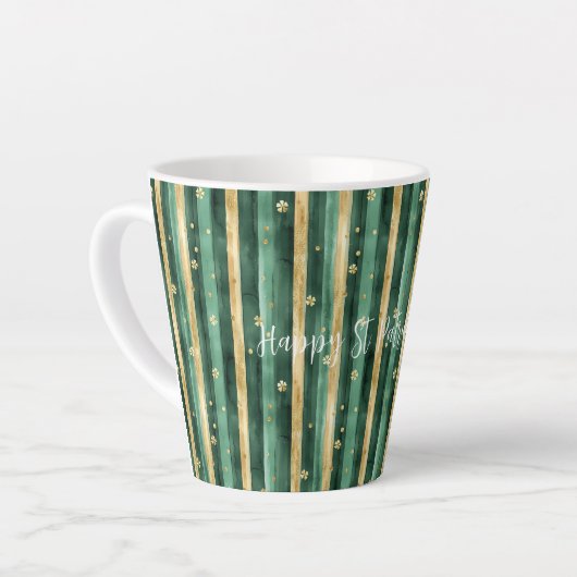 Green Gold Shamrock St. Patrick's Day Stripes Latte Mok (Linkerhoek)