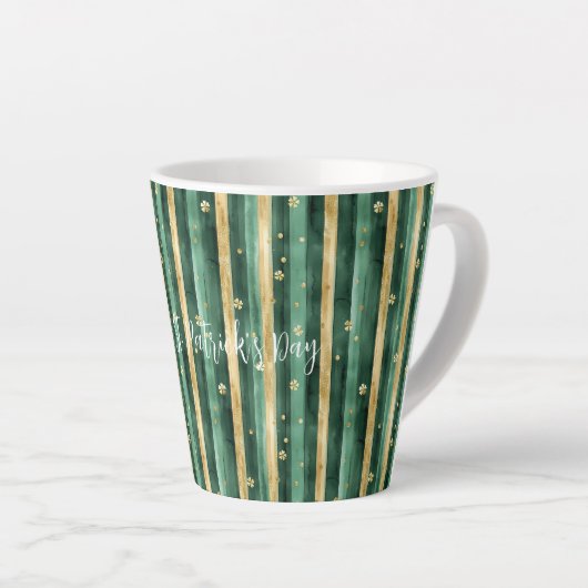 Green Gold Shamrock St. Patrick's Day Stripes Latte Mok (Rechterhoek)