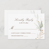 Green Gold Simple Greenery Waterverf Wedding RSVP Kaartje (Voorkant / Achterkant)