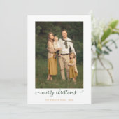 Green Gold Simple Script Merry-kerstfoto-hol Feestdagenkaart (Staand voorkant)