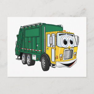 Green Gold Smiling Garbage Truck Cartoon Briefkaart