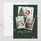 Green Gold Snowflake Photo Joyeuses cartes de Noël (Devant / Derrière)