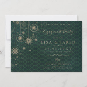 Green Gold Snowflakes Winter Engagement Party Kaart
