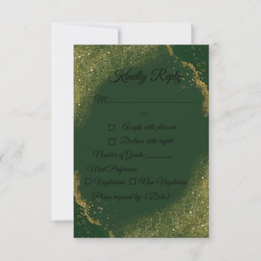 Green & Gold Spark Wedding RSVP Card (Devant)