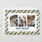 Green Gold Stars 3 Photo Joyeuse carte de Noël (Devant)