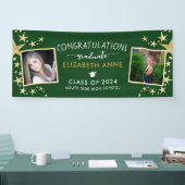 Green & Gold Stars Foto gefeliciteerd Afstuderen Spandoek (Beurs)