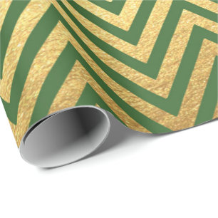 Green Gold Stripes Herringbones Zig Zag Chevron Cadeaupapier