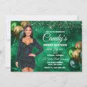 Green & Gold Sweet 16 Girl Birthday Invitation (Devant)