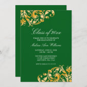 Green Gold Swirl Graduation Party Faire-part (Devant / Derrière)