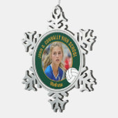 Green Gold Volleyball Player Photo High School Tin Sneeuwvlok Ornament (Rechts)