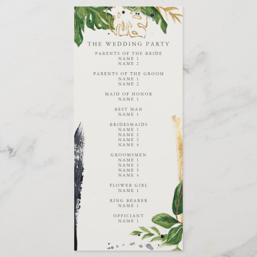Green & Gold Watercolor Programme de mariage tropi (Dos)