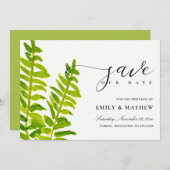 GREEN GOLD WATERVERF FERN FOLIAGE BEWAREN DE DATUM SAVE THE DATE (Voorkant / Achterkant)
