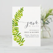 GREEN GOLD WATERVERF FERN FOLIAGE BEWAREN DE DATUM SAVE THE DATE (Staand voorkant)