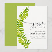 GREEN GOLD WATERVERF FERN FOLIAGE BEWAREN DE DATUM SAVE THE DATE (Voorkant / Achterkant)