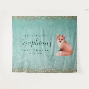 Green Gold Waterverf Fox Baby shower Backdrop Wandkleed