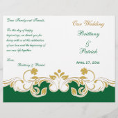 Green Gold White Scrolled Wedding Programme COVER (Devant)