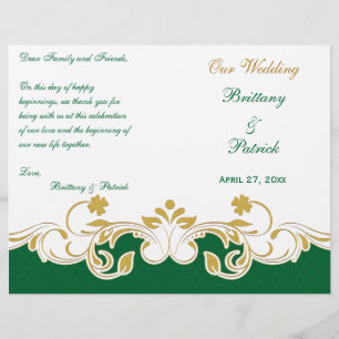 Green Gold White Scrolled Wedding Programme COVER