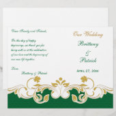 Green Gold White Scrolled Wedding Programme COVER (Devant / Derrière)
