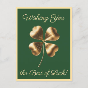 Green Golden Four-leaf Clover Good Luck Briefkaart